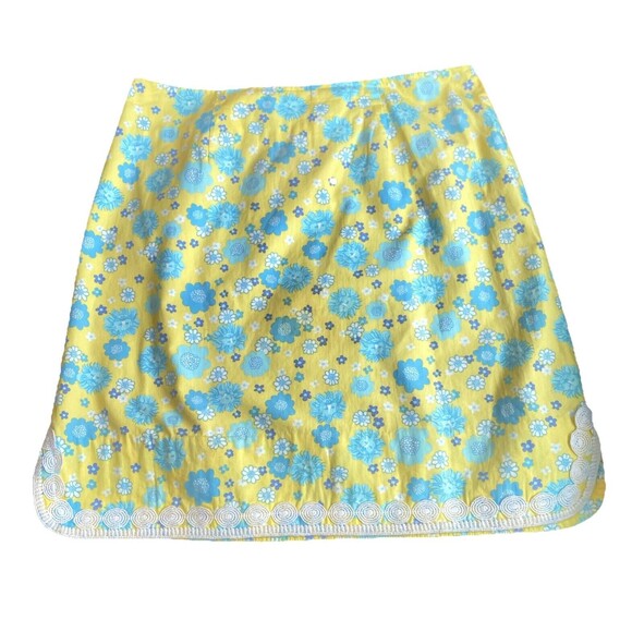 Lilly Pulitzer Skirt 4 Embroidered Trim Lions & Flowers Yellow Blue - Picture 1 of 6
